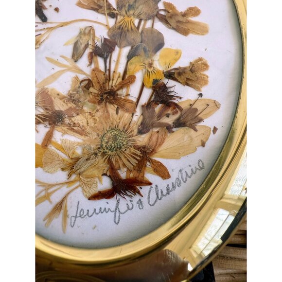 Vintage 70s Dried Real Flowers California Easel Gold Frame Tabletop - Picture 9 of 15